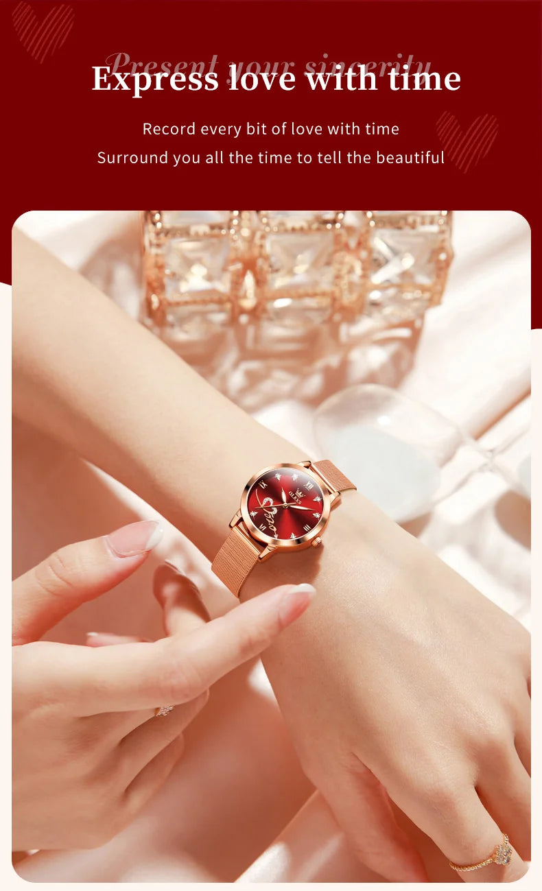 OLEVS 5530 Versatile Fashion Women's Quartz Watches Waterproof Mesh Belt Love Dial Luminous Clock Original Brand Wristwatch