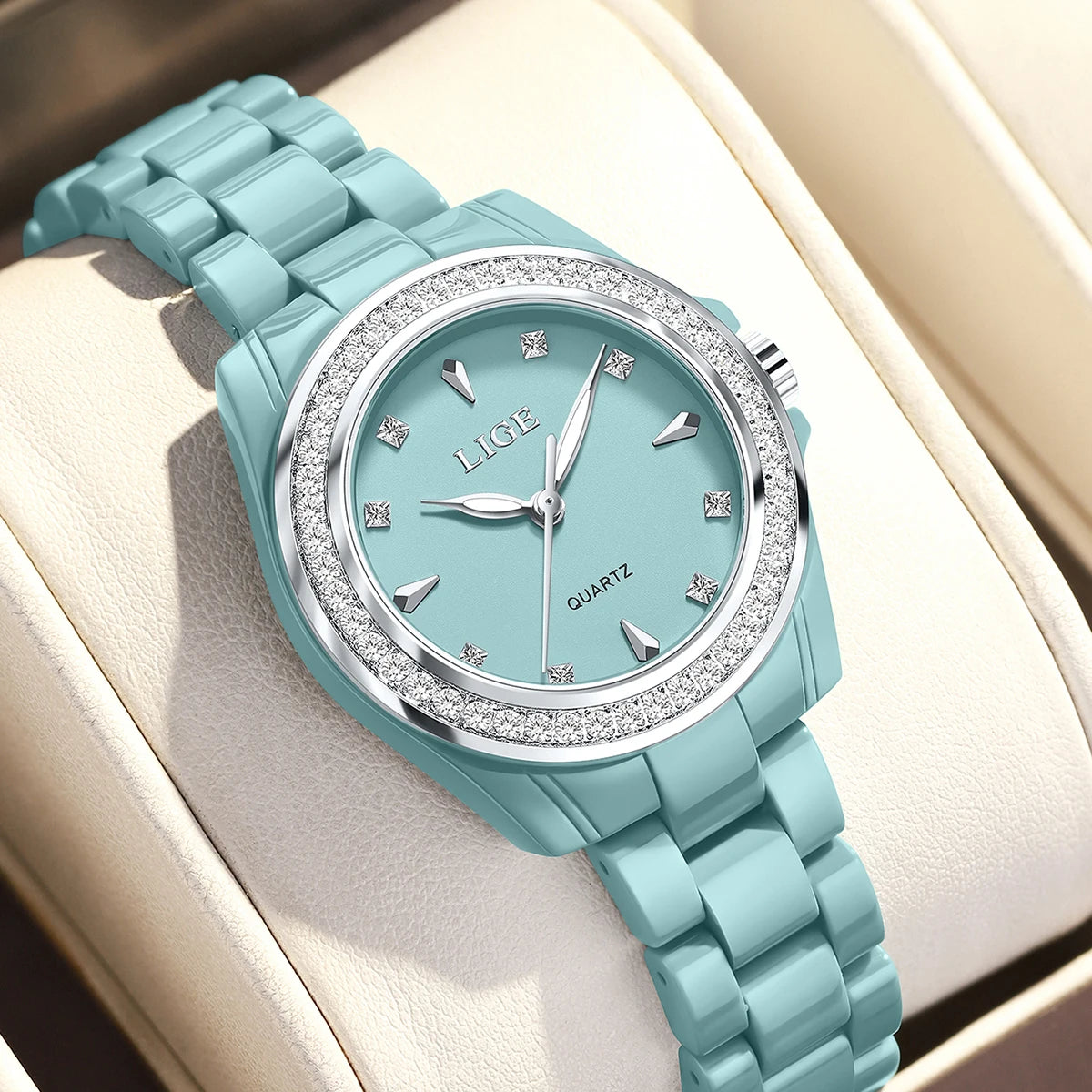 LIGE TOP Women Quartz Watches 2026 Ceramic Elegant Fashion Waterproof Luminous Clock Vintage Watch for Women Reloj De Mujer+BOX