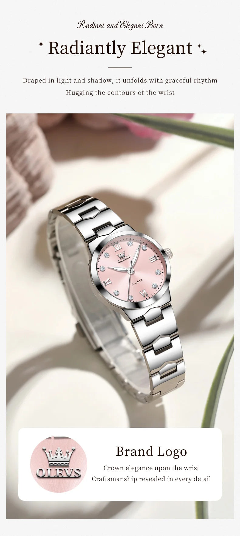 OLEVS 3735 Elegance Original Quartz Movement Watch For Women Diamond Dial Brand HD Luminous Function 30m Waterproof Watch