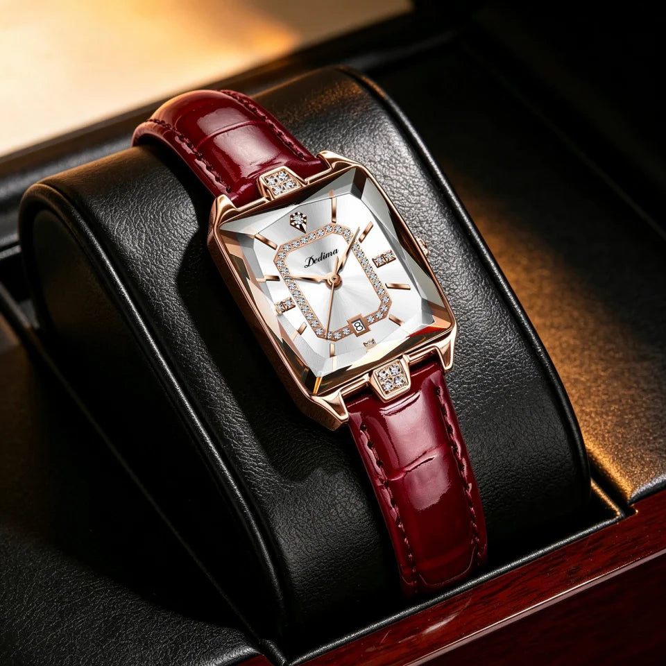 Women's Quartz Watch Square Elegant Fashion Wristwatch Diamond Embellished Luxurious Leather Strap Ladies Watch Girl Gifts