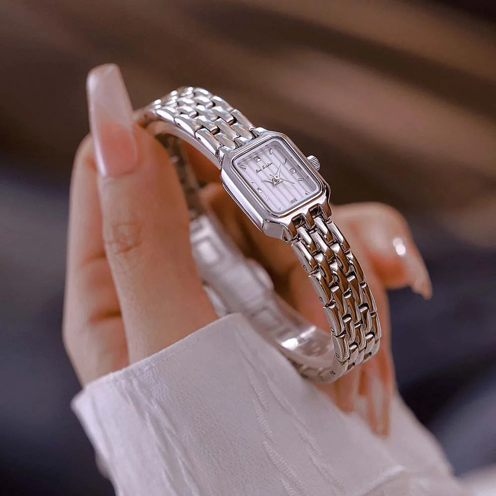 Women’s Fashion Square Small Dial Watch Stainless Steel Bracelet Luxury Quartz Wristwatch Simple Lady Dress Gift 2025 New