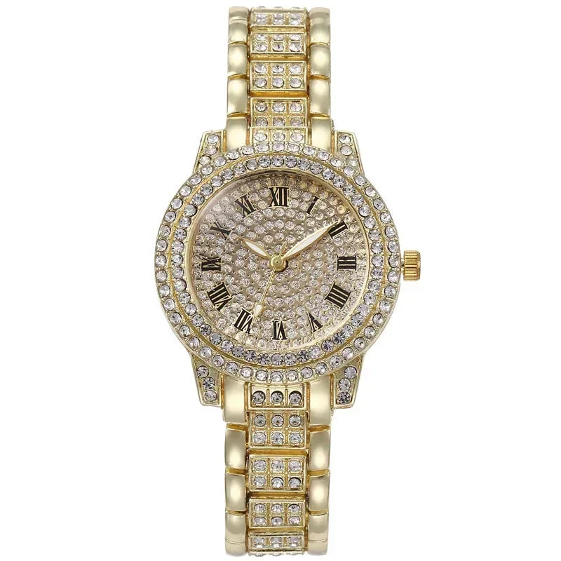 Women Men Fashion Shining Rhinestone Watch Hip Hop Number Quartz Watch Full Diamond Elegant Wristwatch Clock Friend Couple Gifts
