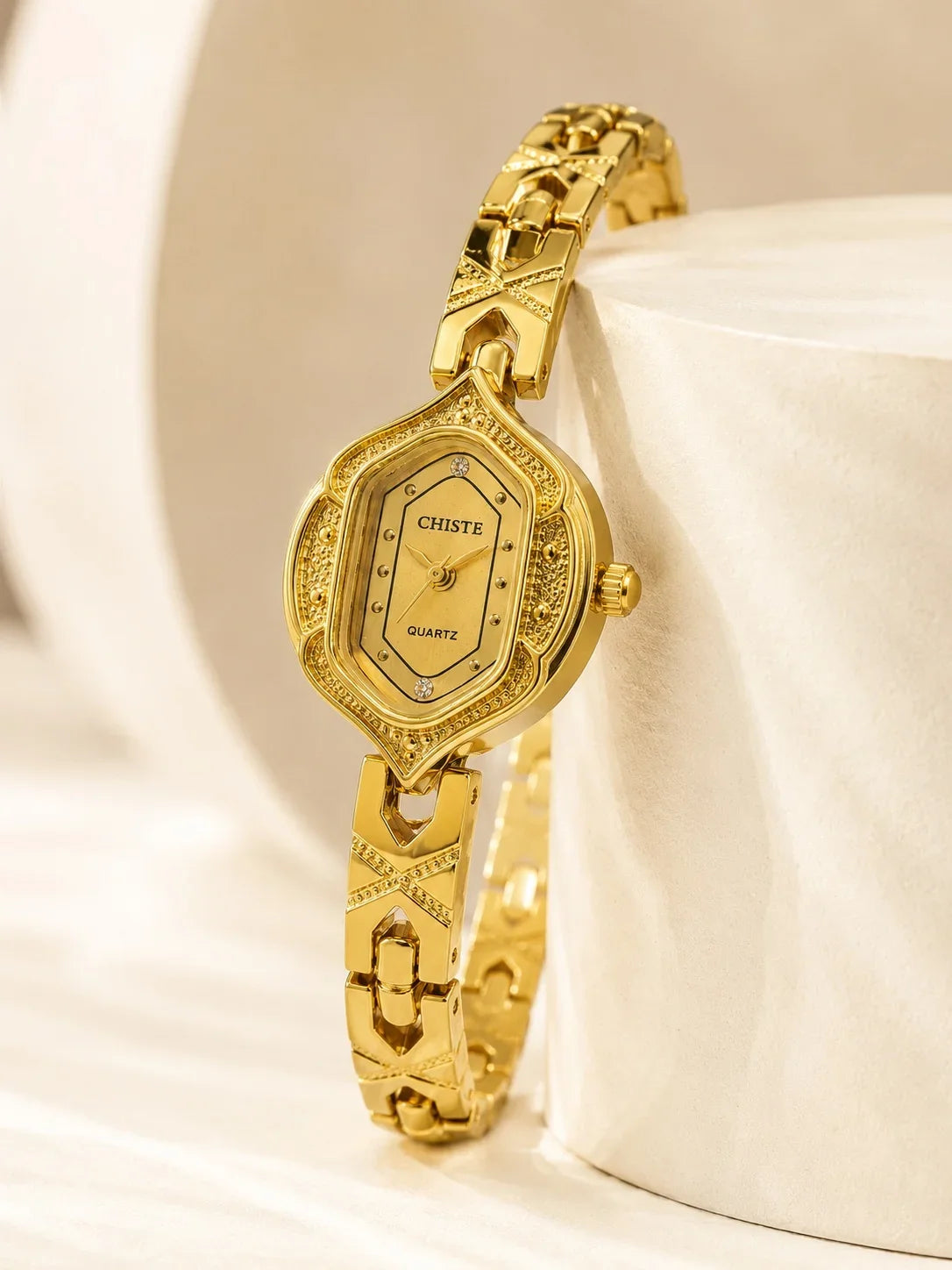 Retro Polygonal Dial Rhinestone Ladies Watch