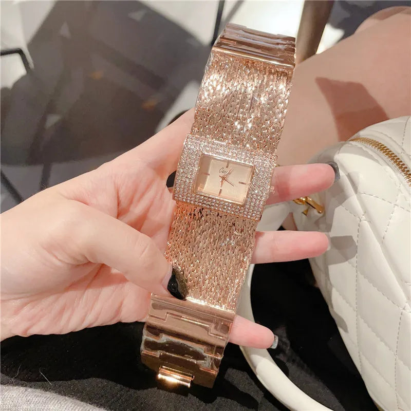 Gold Quartz Women's Watch Luxury Fashion Large Dial Water Resistant Dress Bracelet Ladies Wristwatches Reloj Mujer