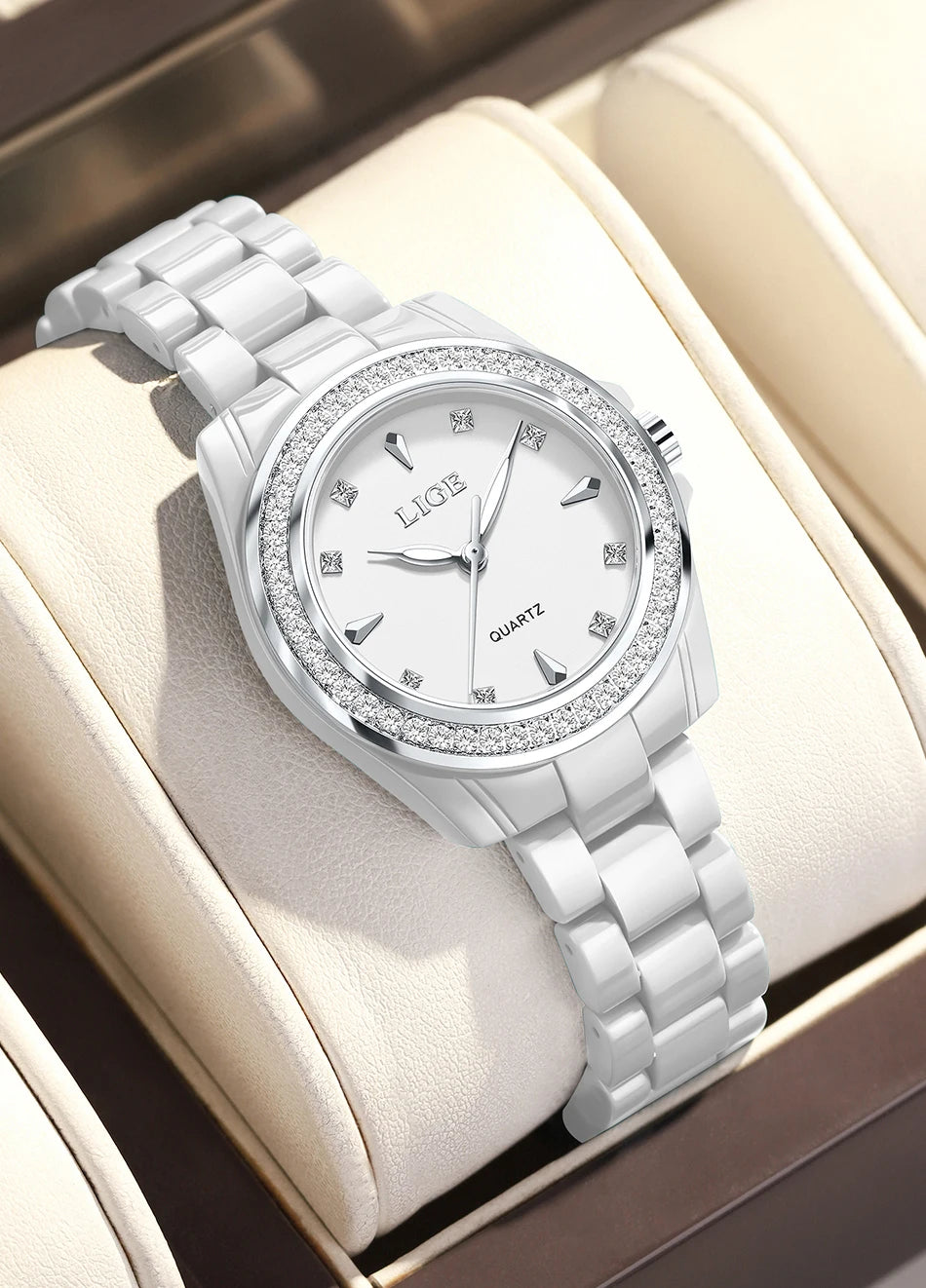 LIGE TOP Women Quartz Watches 2026 Ceramic Elegant Fashion Waterproof Luminous Clock Vintage Watch for Women Reloj De Mujer+BOX