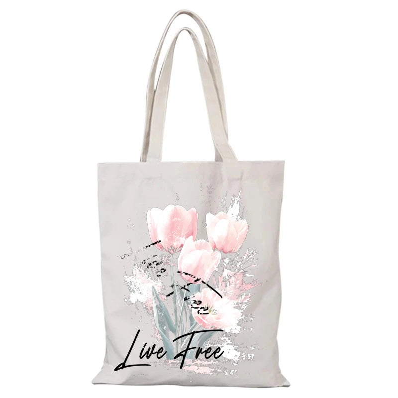 Floral canvas tote bag stylish eco shopper