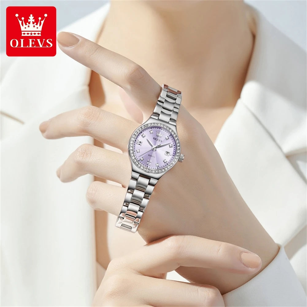 OLEVS 5628 Elegant Ladies' Watch Auto Date Diamond Dial Stainless Steel Waterproof Ladies' Quartz Watch