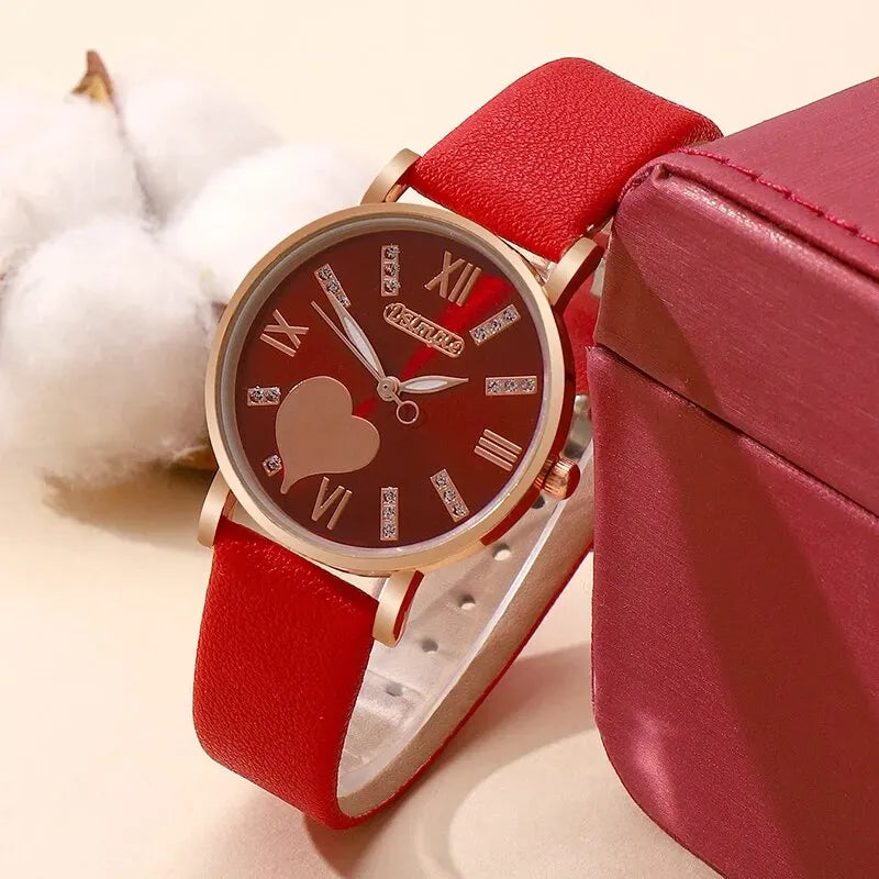 6-Piece Heart Dial Quartz Watch Set