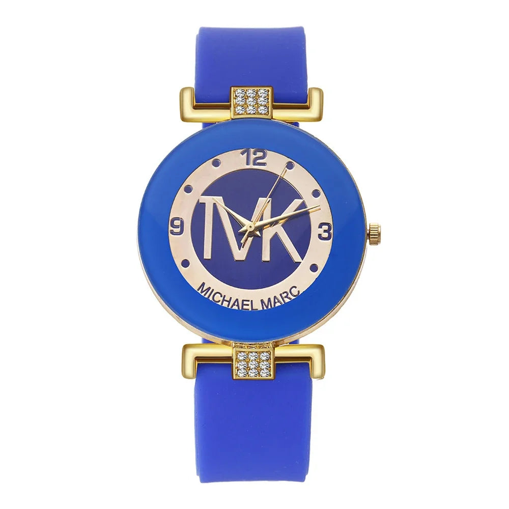 -Fashion TVK Brand Women's Watch Simple Luxury Rhinestone Watch for Women Quartz Watch Casual Silicone Strap Ladies Clock