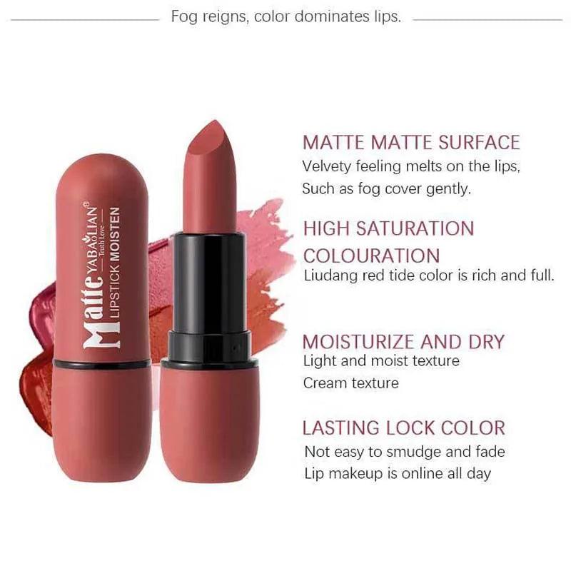 6-Color Matte Lipstick: Velvet Lip Color, Smooth, Waterproof, Long-Lasting Color Lip Makeup-3