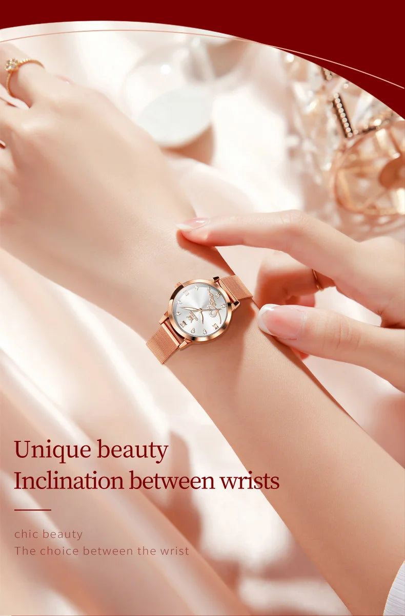 OLEVS 5530 Versatile Fashion Women's Quartz Watches Waterproof Mesh Belt Love Dial Luminous Clock Original Brand Wristwatch