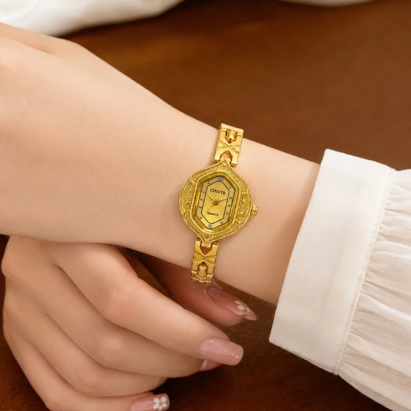 Retro Polygonal Dial Rhinestone Ladies Watch