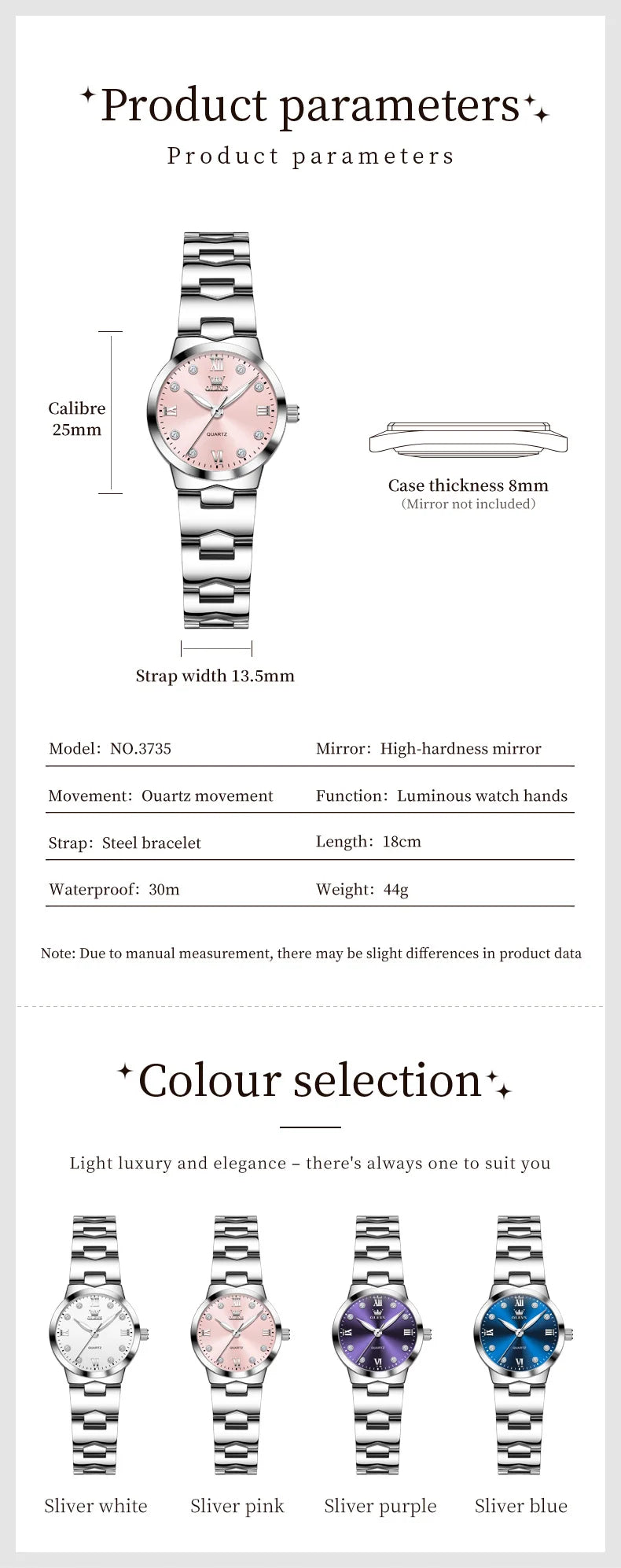 OLEVS 3735 Elegance Original Quartz Movement Watch For Women Diamond Dial Brand HD Luminous Function 30m Waterproof Watch