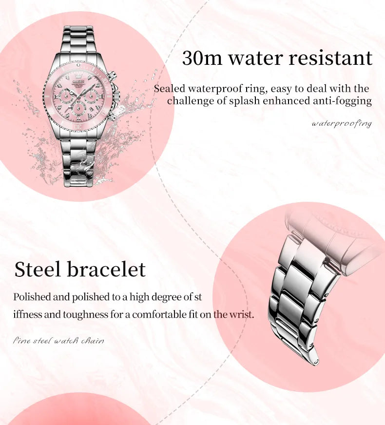 OLEVS 5632 Luxury Women Watch Original Quartz Watch Multi Functional HD Date Waterproof Luminous Chronograph Women Gift Watch