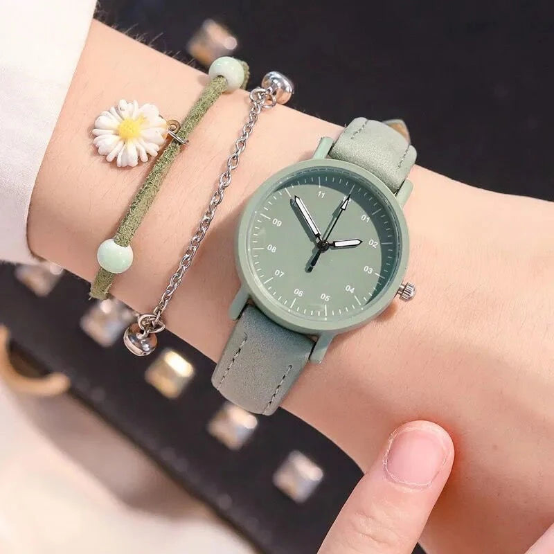 Women's Watch PU Leather Strap Bracelet Women Quartz Watches Small Round Dial Fashion Wristwatch for Ladies Girls