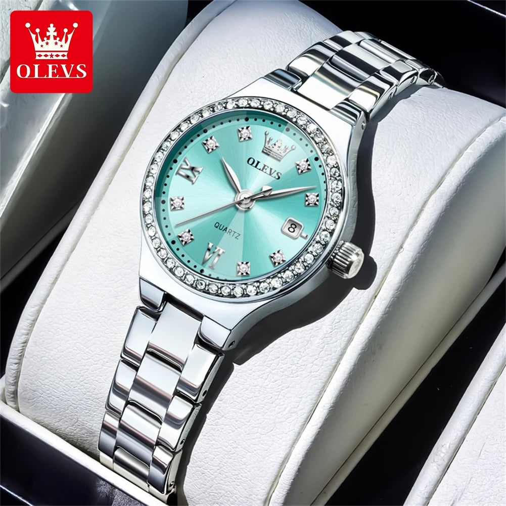 OLEVS 5628 Elegant Ladies' Watch Auto Date Diamond Dial Stainless Steel Waterproof Ladies' Quartz Watch