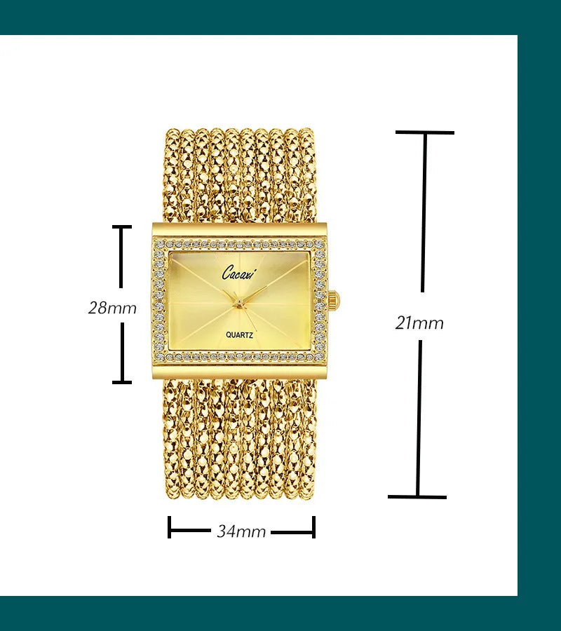 NEW Ladies Watches Fashion Gold Diamond Bracelet Women Luxury  Vintage Quartz Watches Simple Square Dial Female Dress Gifts