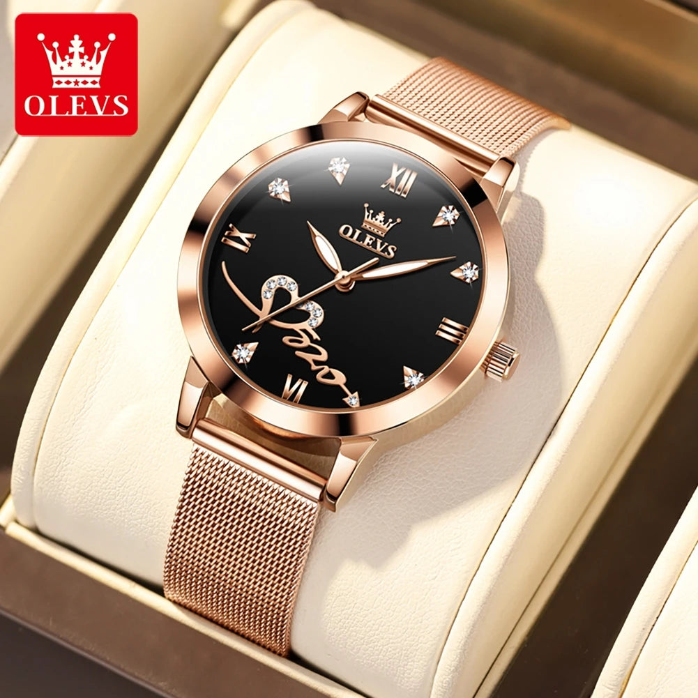 OLEVS 5530 Versatile Fashion Women's Quartz Watches Waterproof Mesh Belt Love Dial Luminous Clock Original Brand Wristwatch