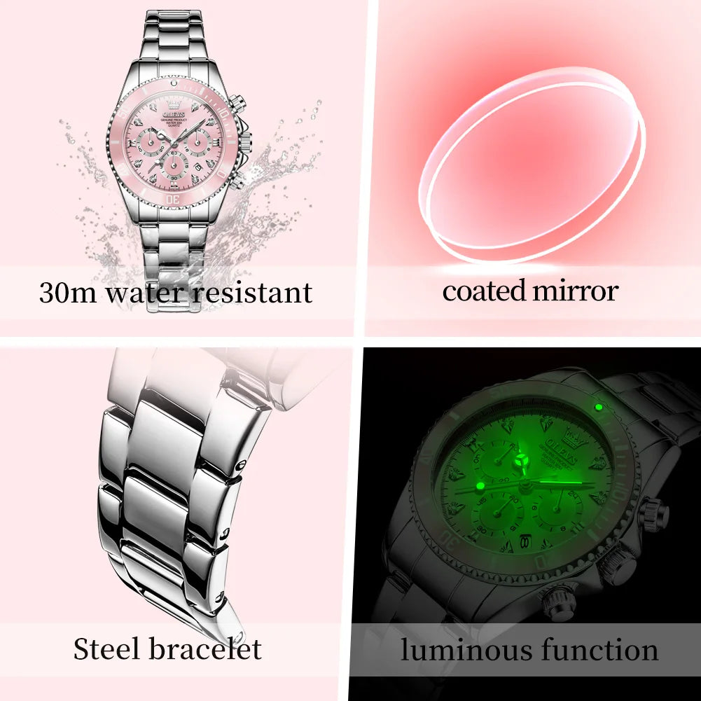 OLEVS 5632 Luxury Women Watch Original Quartz Watch Multi Functional HD Date Waterproof Luminous Chronograph Women Gift Watch
