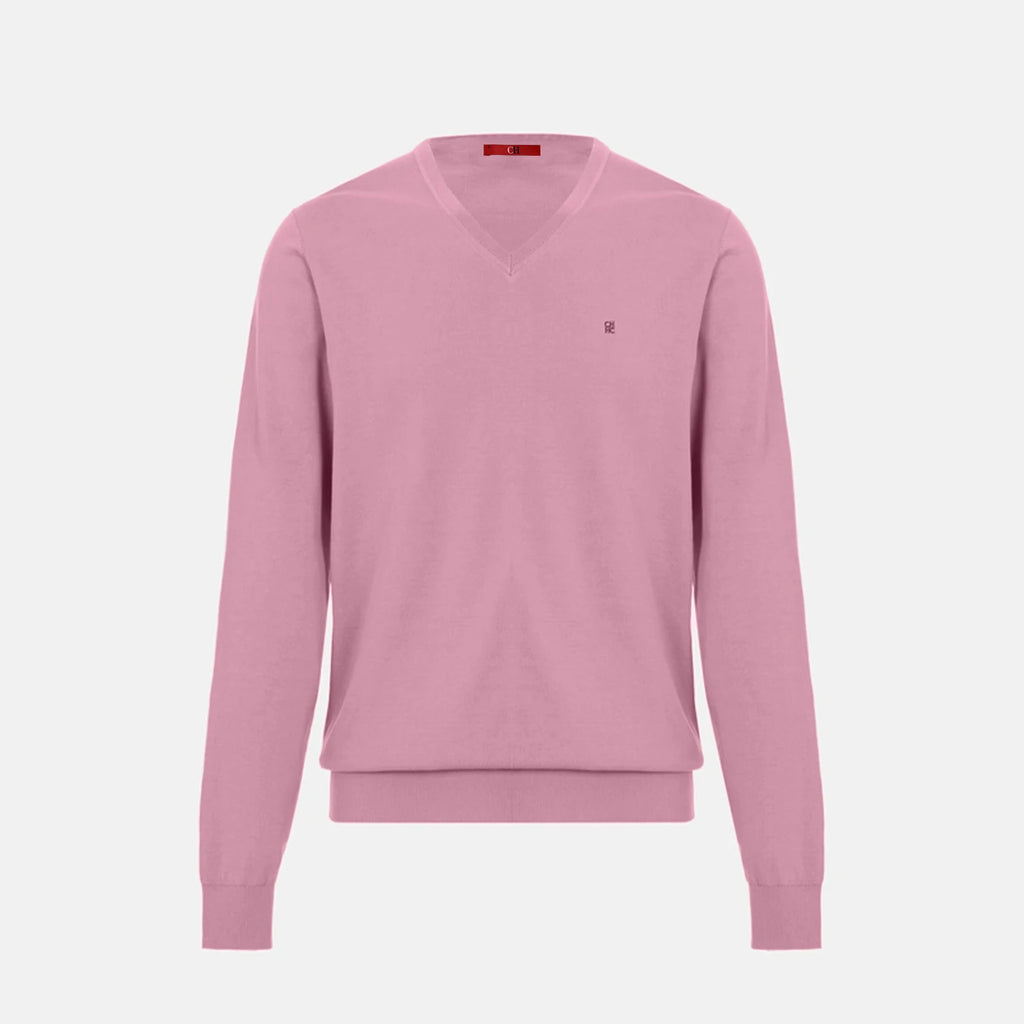 Men's embroidered V-neck knit sweater in black