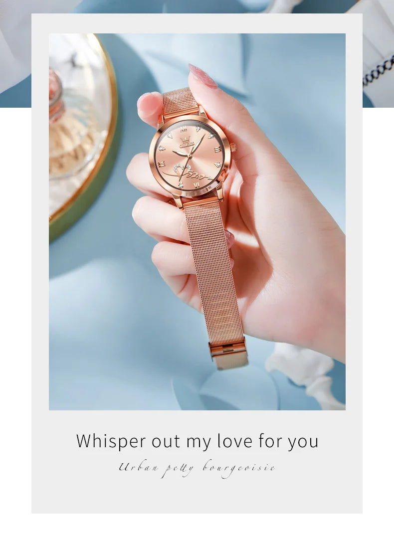 OLEVS 5530 Versatile Fashion Women's Quartz Watches Waterproof Mesh Belt Love Dial Luminous Clock Original Brand Wristwatch