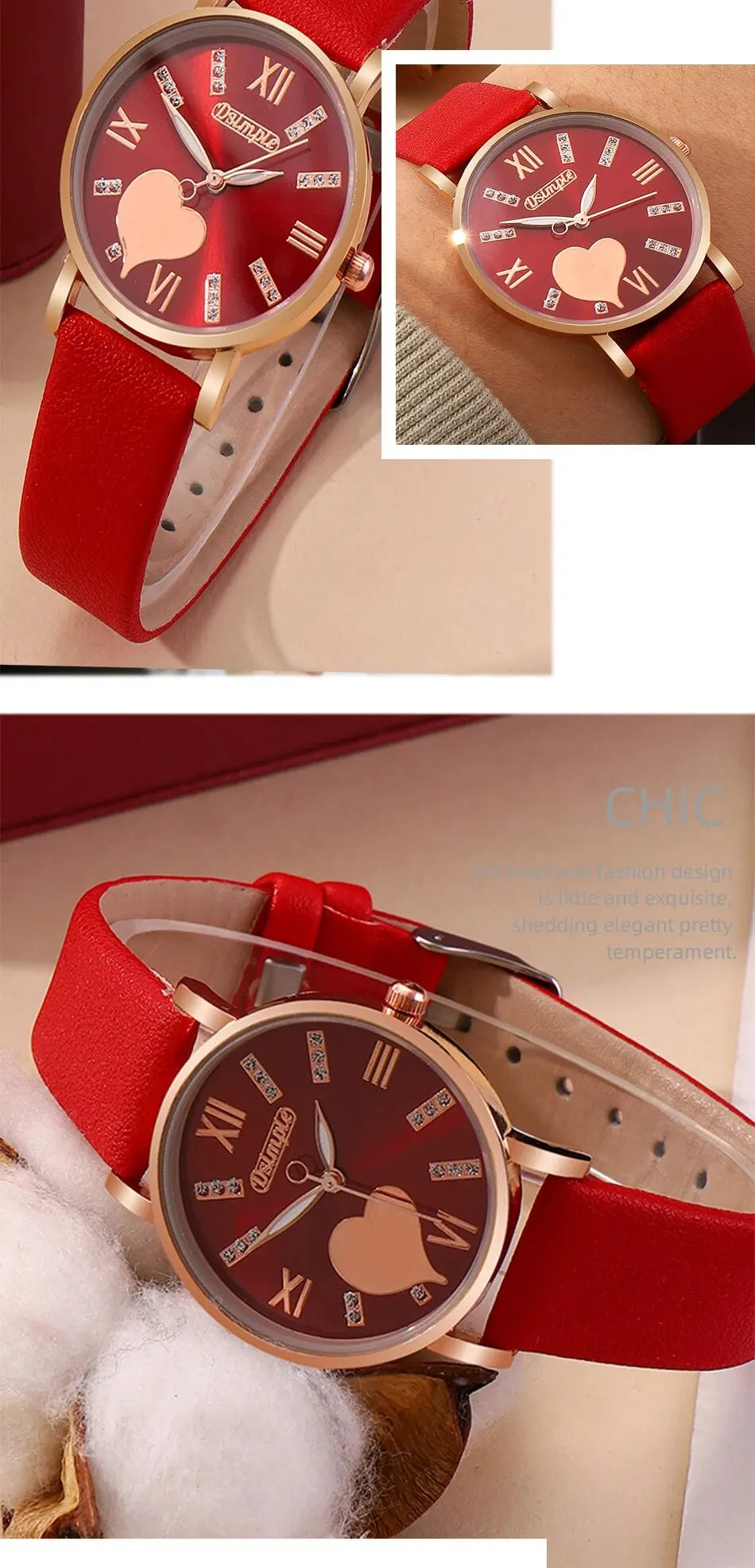 6-Piece Heart Dial Quartz Watch Set