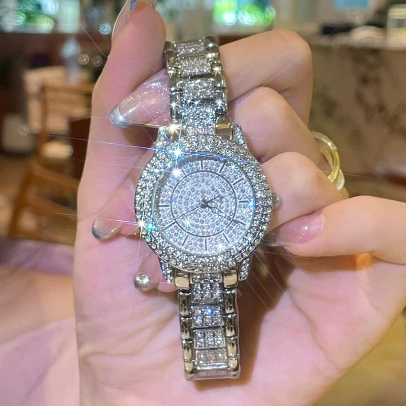 Women Men Fashion Shining Rhinestone Watch Hip Hop Number Quartz Watch Full Diamond Elegant Wristwatch Clock Friend Couple Gifts