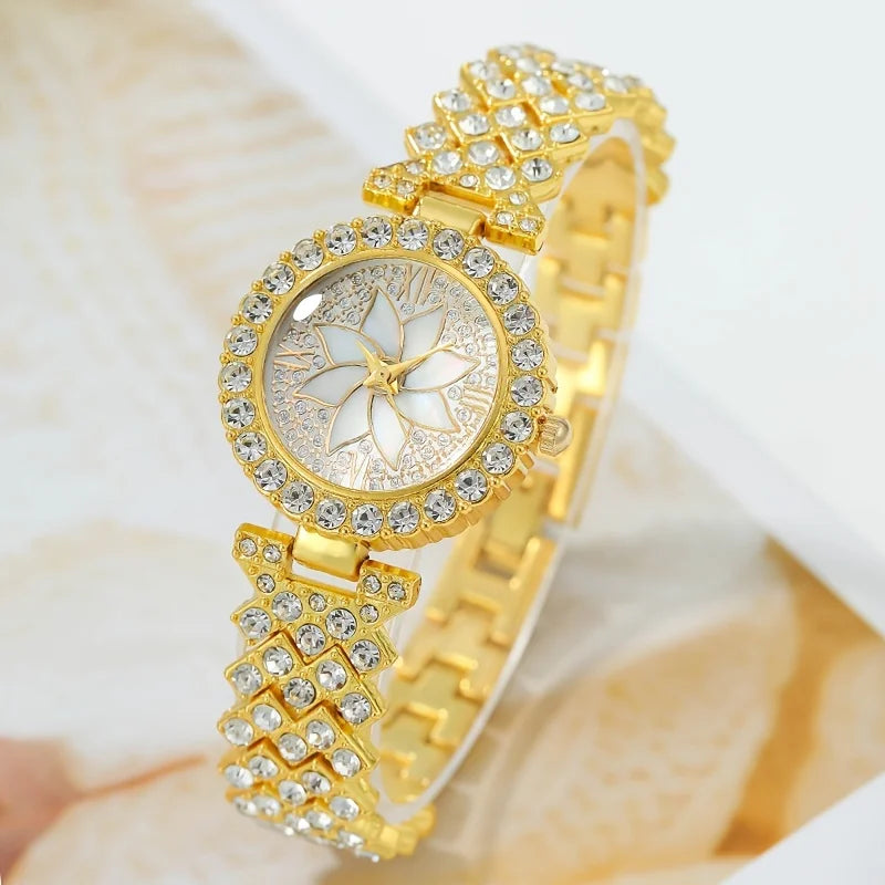 2Pc/Set 1Pc Rhinestone Decor Quartz Watch & 1Pcs Bracelet Fancy Women Watches Jewelry Sophisticated And Stylish Women Watch