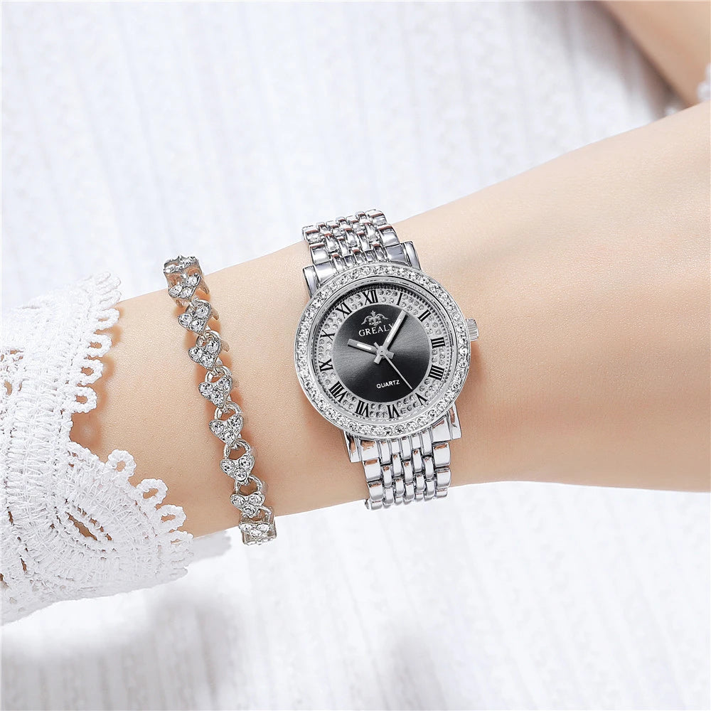 Luxury Branded Women's Watch Fashion Rome Diamond Set Watches for Women Quartz Casual Gold Stainless Steel Strap Women's Clock