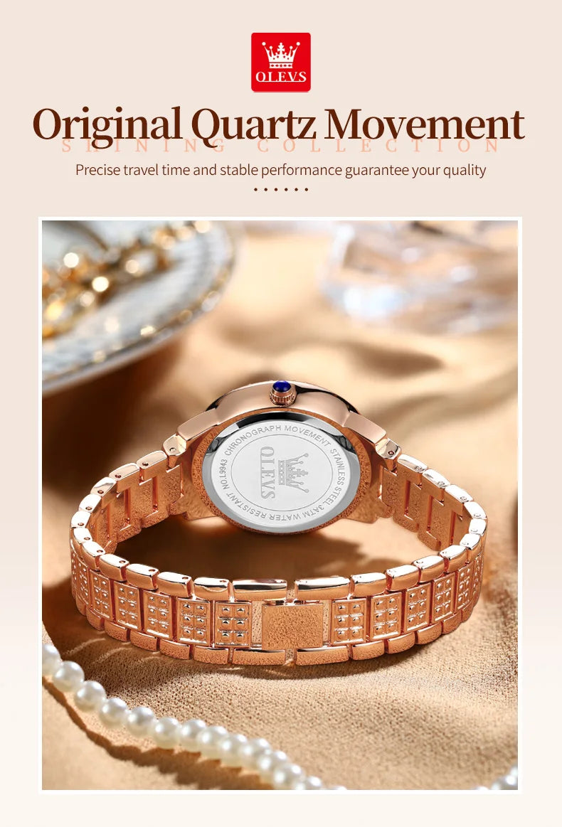 OLEVS 9943 Womens Watch Original Fashion Quartz Watch Roman Inlaid Zircon Dial Reloj Waterproof Luminous  Ladies Watch Box