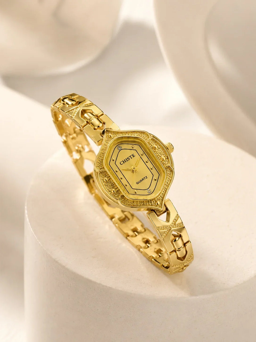 Retro Polygonal Dial Rhinestone Ladies Watch