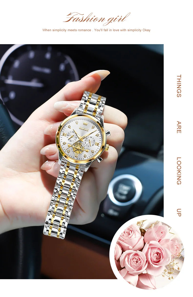 OLEVS Original Fashion Ladies Quartz Wristwatch Waterproof Luminous Multifunction Women Watches Gifts Box Reloj 2897