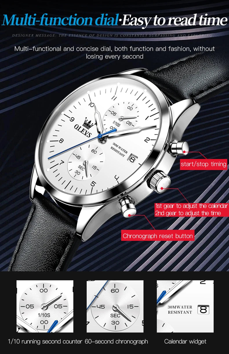 OLEVS 2880 Mens Watch Classic Original Multifunctional Quartz Watch Waterproof Luminous Date Watches For Men Box Gift