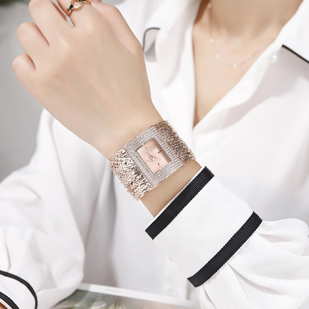 Gold Quartz Women's Watch Luxury Fashion Large Dial Water Resistant Dress Bracelet Ladies Wristwatches Reloj Mujer