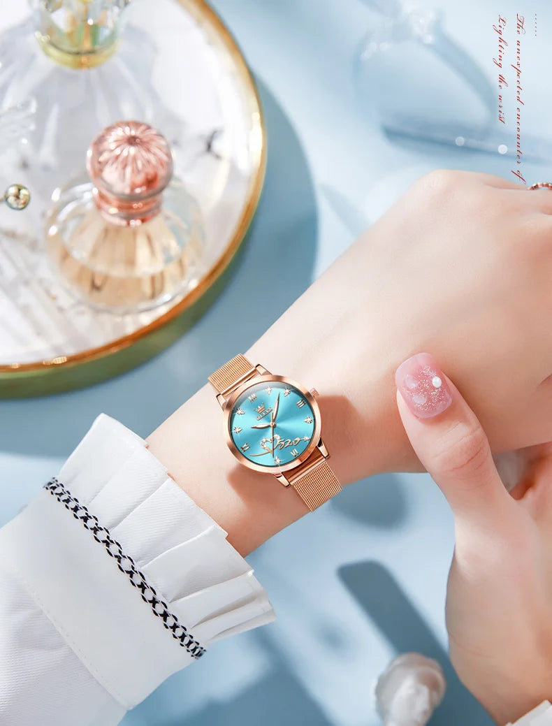 OLEVS 5530 Versatile Fashion Women's Quartz Watches Waterproof Mesh Belt Love Dial Luminous Clock Original Brand Wristwatch