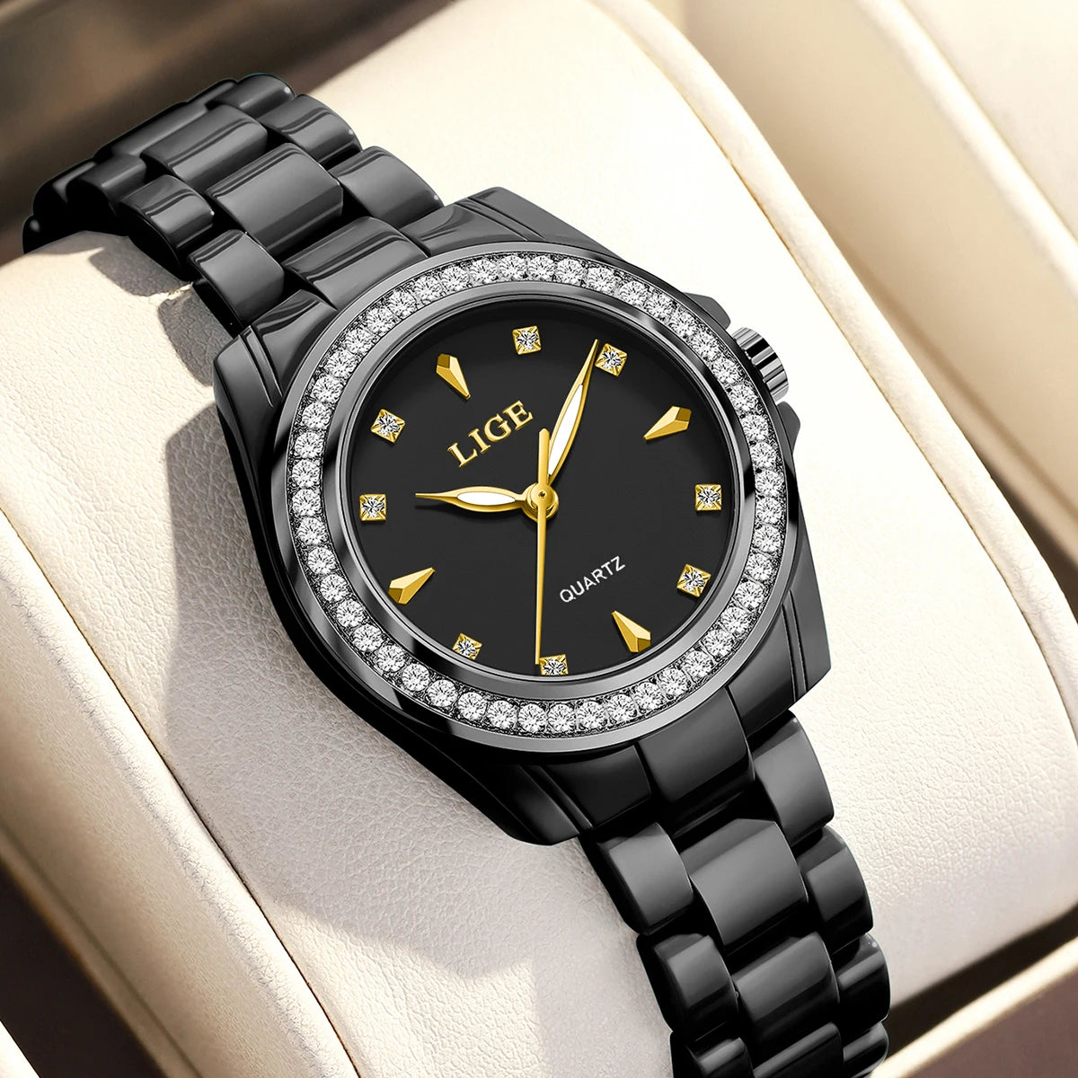 LIGE TOP Women Quartz Watches 2026 Ceramic Elegant Fashion Waterproof Luminous Clock Vintage Watch for Women Reloj De Mujer+BOX