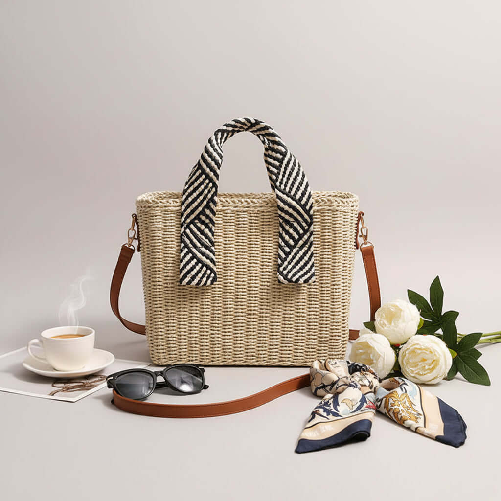 Straw Woven Crossbody Beach Bag for Vacation