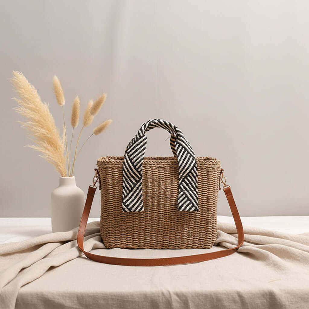 Straw Woven Crossbody Beach Bag for Vacation