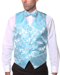 Ferrecci Mens PV350 - Turquoise Paisley with White Back Adjustable Vest Set-0