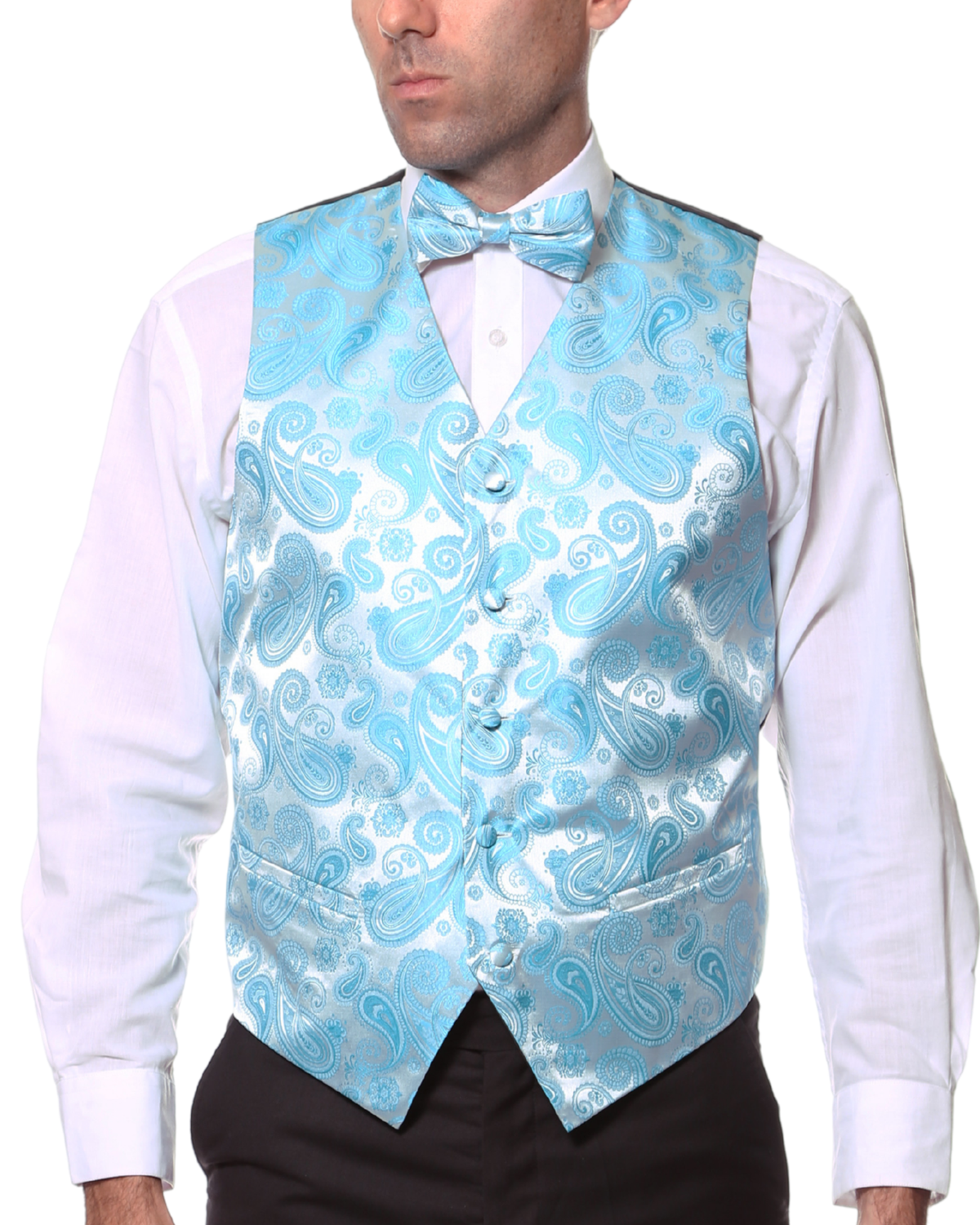 Ferrecci Mens PV350 - Turquoise Paisley with White Back Adjustable Vest Set-0
