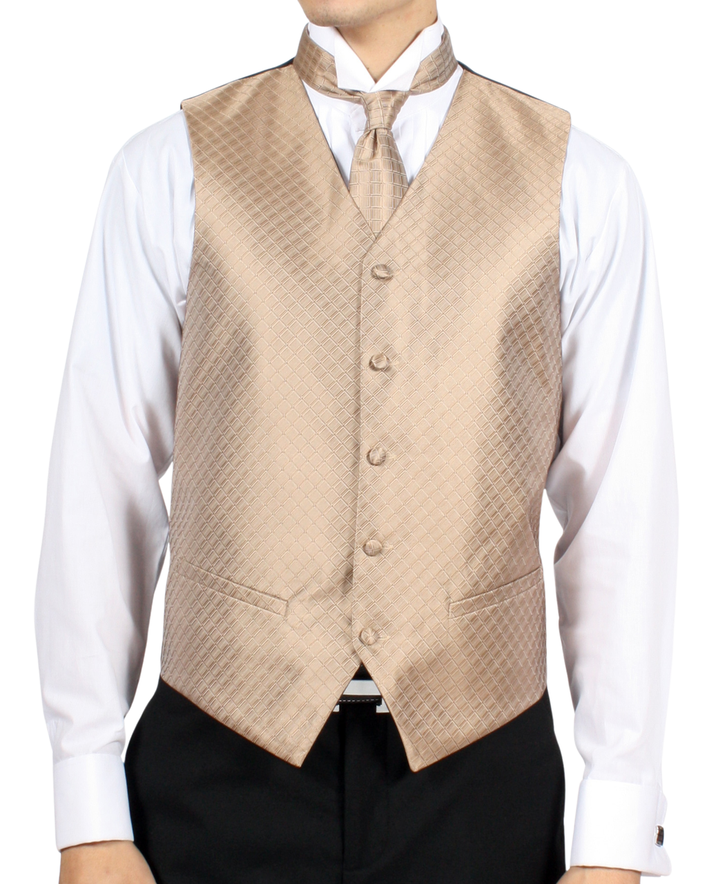 Ferrecci Mens PV300 - Champagne with Black Back Adjustable Diamond Vest Set-0