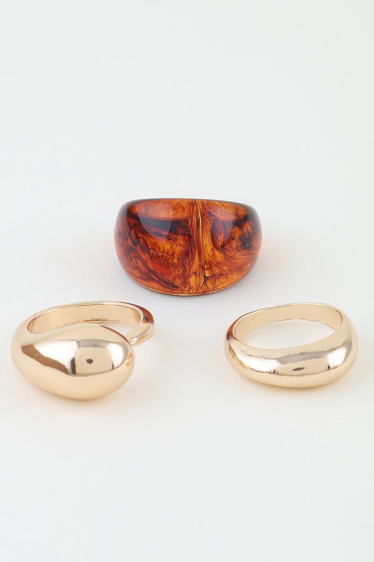 Women's Ring Set Modern Polished Marble Stone BYMANYC ® New York SCULPTURAL GEOMETRIC STACKABLE RINGS - New Collection-0