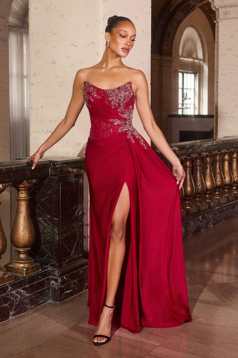 Stunning Sheath Special Occasion Gown w/ Elegant Side Drape & Beaded Corset Bodice CDCD689-3