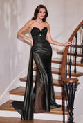 Sequins Embellished Long Graduation Gown w/ Corset Bodice & Side Drape CDCDS565-5