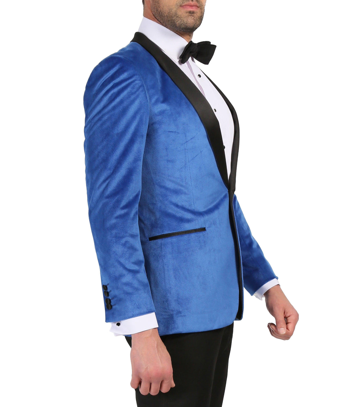 Enzo Royal Blue Slim Fit Velvet Shawl Tuxedo Blazer-2