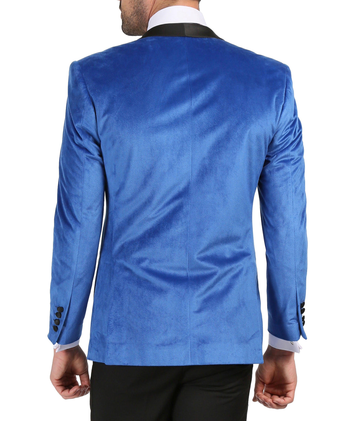 Enzo Royal Blue Slim Fit Velvet Shawl Tuxedo Blazer-3
