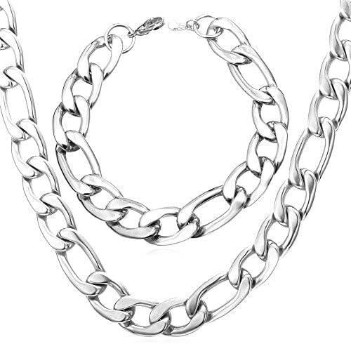 3mm-12mm Figaro - 18K Gold Plated Italian Style Necklace Figaro Jewelry Set-9