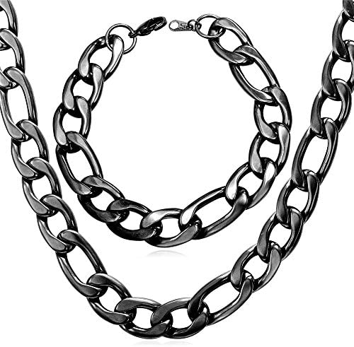 3mm-12mm Figaro - 18K Gold Plated Italian Style Necklace Figaro Jewelry Set-8