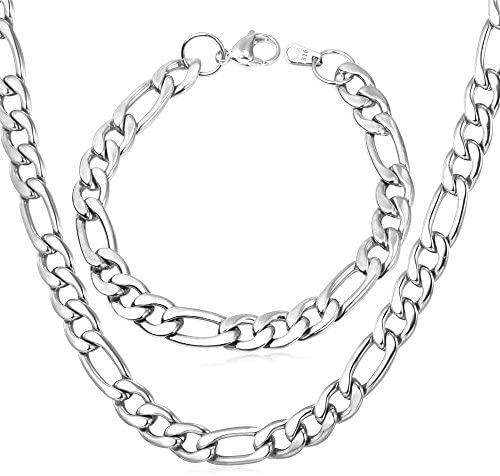 3mm-12mm Figaro - 18K Gold Plated Italian Style Necklace Figaro Jewelry Set-7