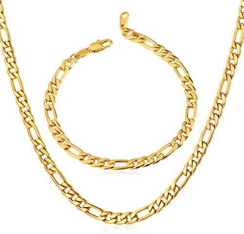3mm-12mm Figaro - 18K Gold Plated Italian Style Necklace Figaro Jewelry Set-5